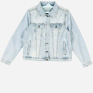 NWOT Rebecca Minkoff Women's Rhinestones Light Blue Denim Jacket Size Large